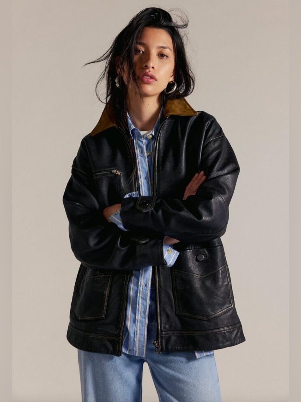 Free People We The Free Easy That Leather Chore Barn Jacket
